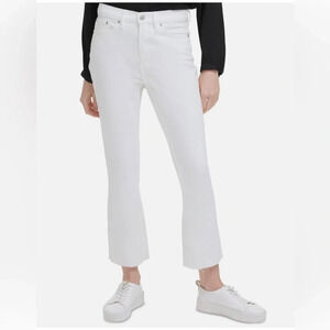 NWT Womens Calvin Klein White Jeans High Rise Kick Boot with Raw Hem Size 25